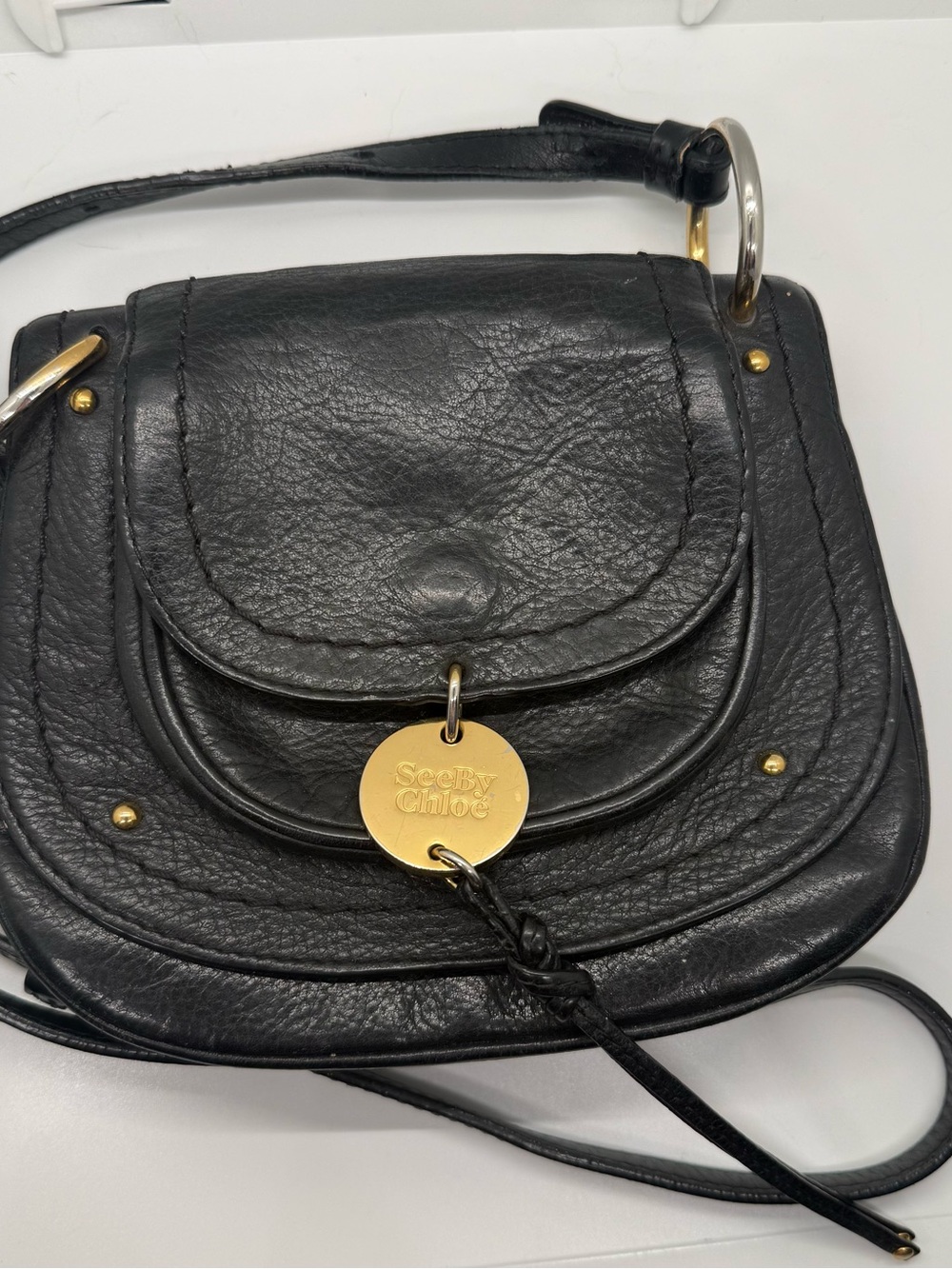 See By Chloe Black Leather Retro Crossbody Bag